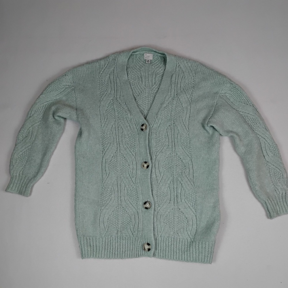 A New Day Women's XS Mint Green Cable Knit Button Front Cardigan Sweater
